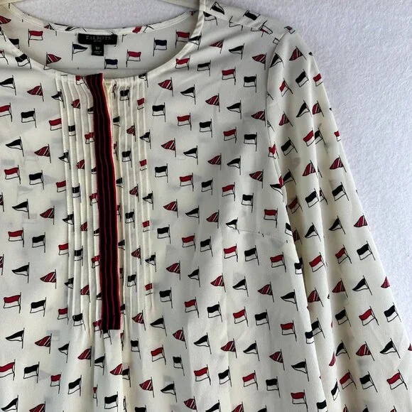 Talbots Shirt Womens Size 6 Petite Small Cream Nautical Coastal Blouse Travel - Picture 4 of 13